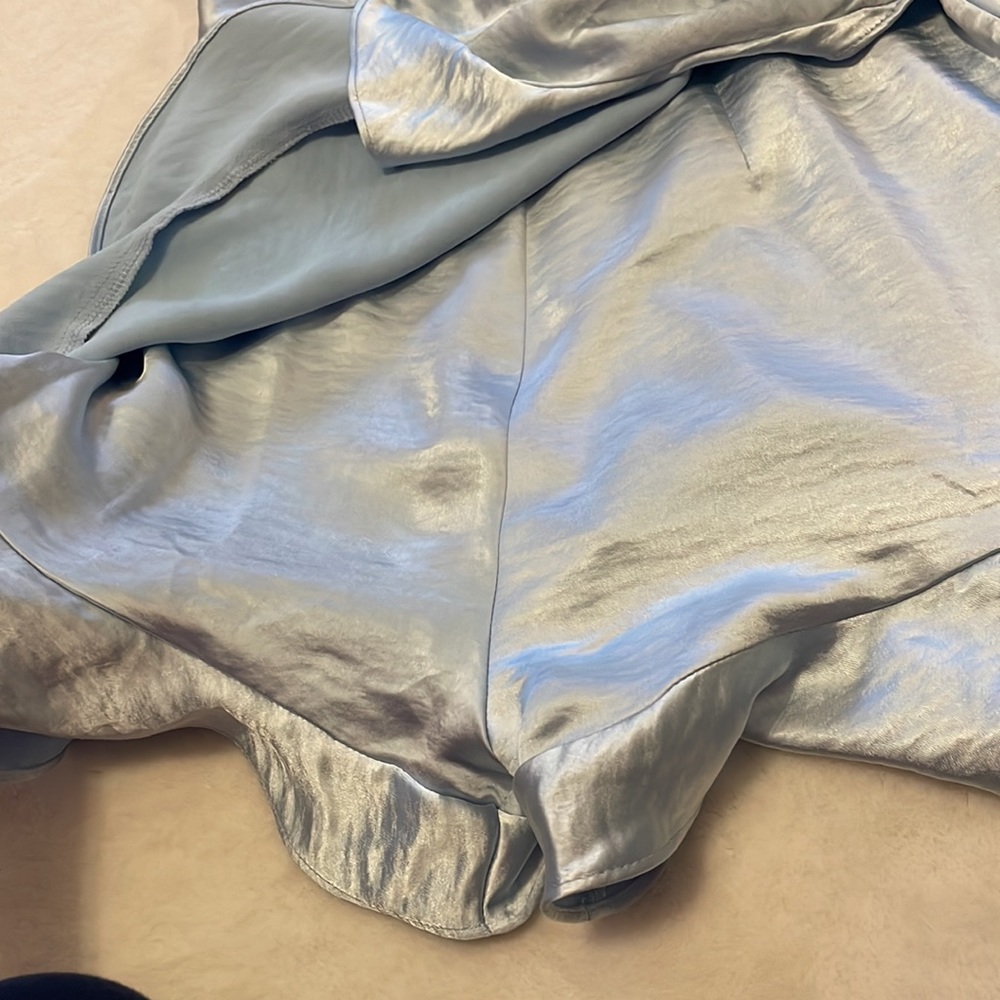 Light Blue Satin Ruffle Romper - Picture 6 of 6